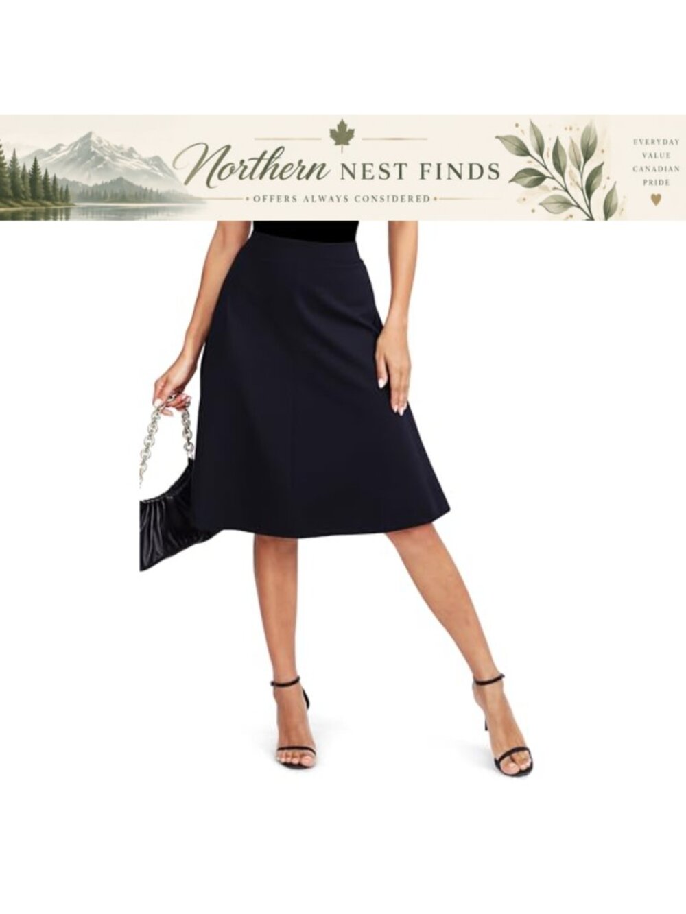 Women's Vintage A-Line High Waist Elastic Knee Length Stretchy Midi Skirt